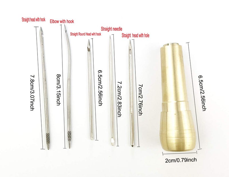 Becho 5 Needles Hand Stitcher Sets Sewing Awl with Copper Handle for Shoe Repair and 150D/150m Sewing Waxed Thread for DIY Sewing Canvas/LeatherCraft(Gold) - Image 2